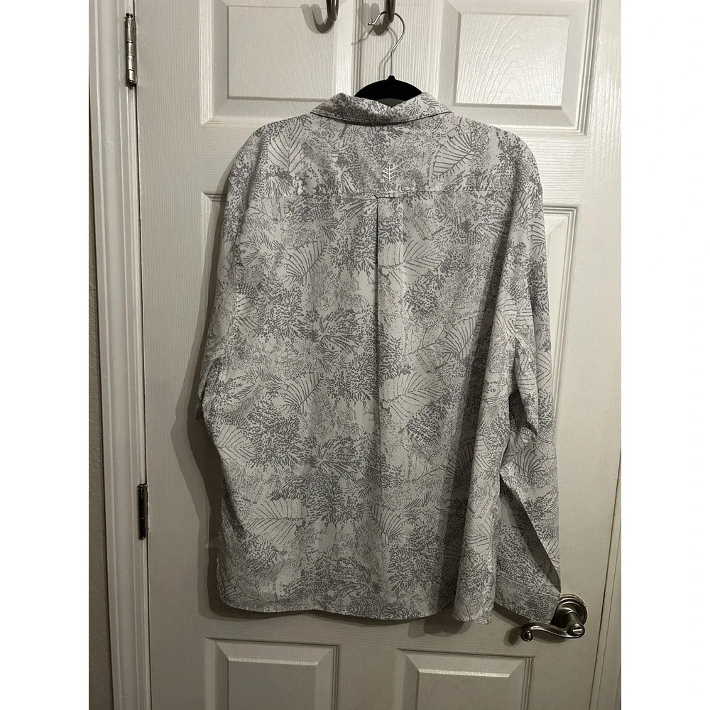 Coolibar Mens XXL Aricia Sun Shirt Button Down Long Sleeve‎ Gray Palm UPF 50+